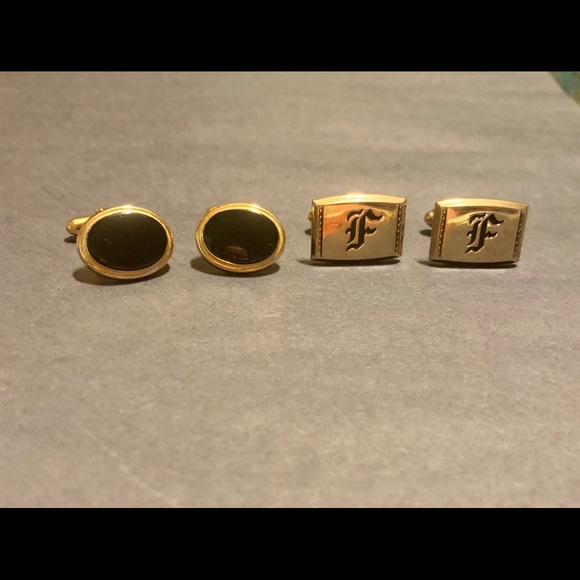 Gold tone & black cuff links